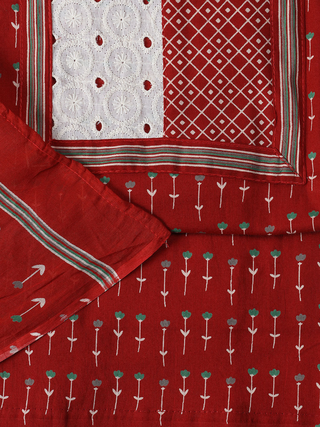Neck Work Cotton Blend Unstitched Suit With Dupatta