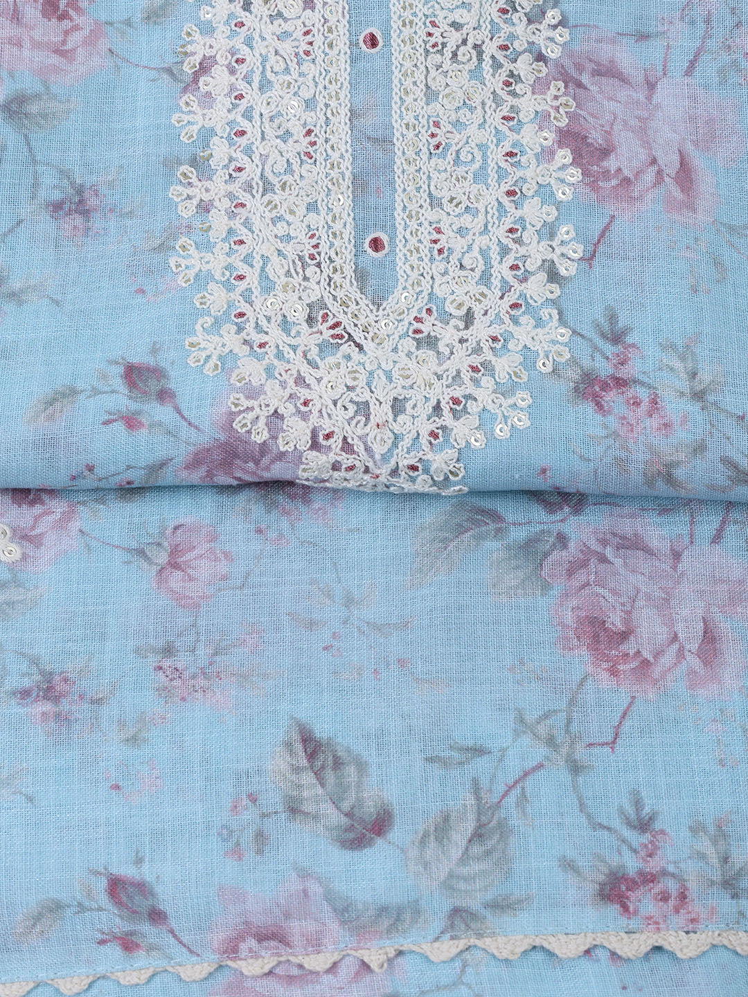 Floral Printed Linen Unstitched Suit With Dupatta