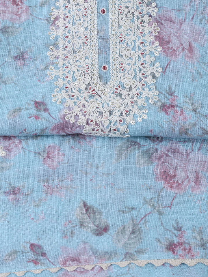 Floral Printed Linen Unstitched Suit With Dupatta