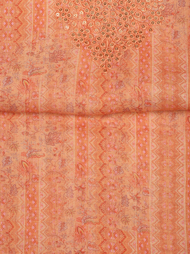 Neck Embroidery Linen Unstitched Suit With Dupatta