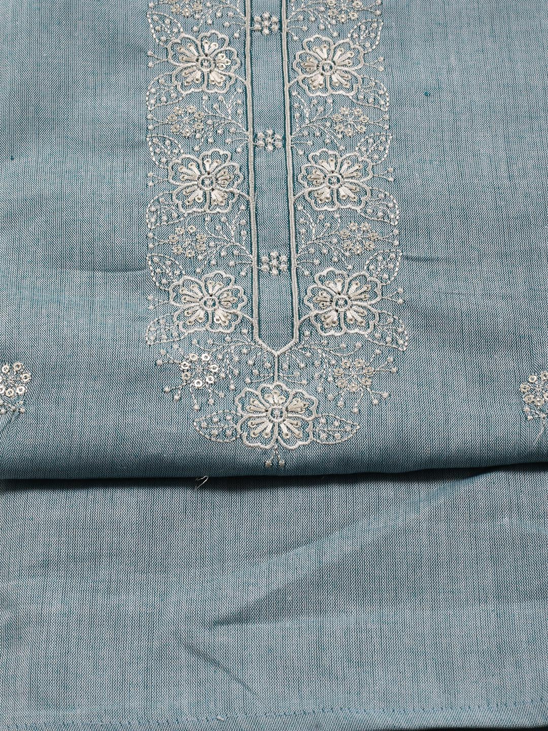 Neck Embroidered Cotton Blend Unstitched Suit Piece With Dupatta
