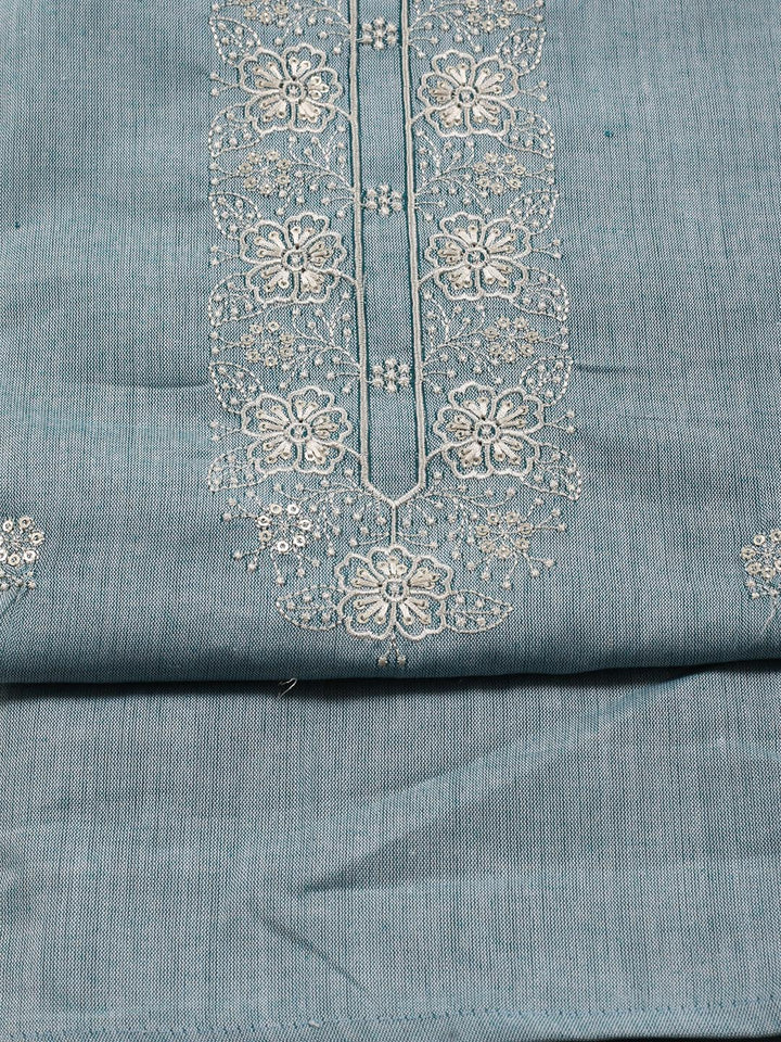 Neck Embroidered Cotton Blend Unstitched Suit Piece With Dupatta