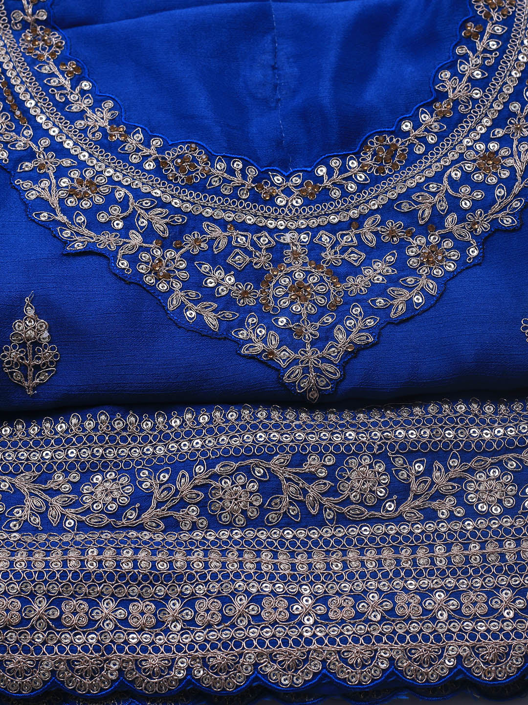 Embroidered Art Silk Unstitched Suit Piece With Dupatta