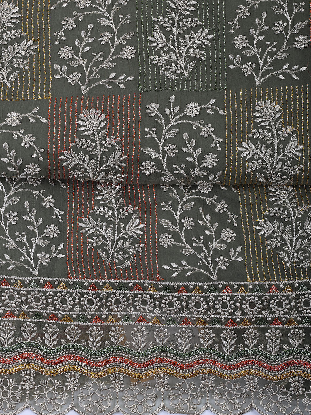 Embroidered Organza Unstitched Suit With Dupatta