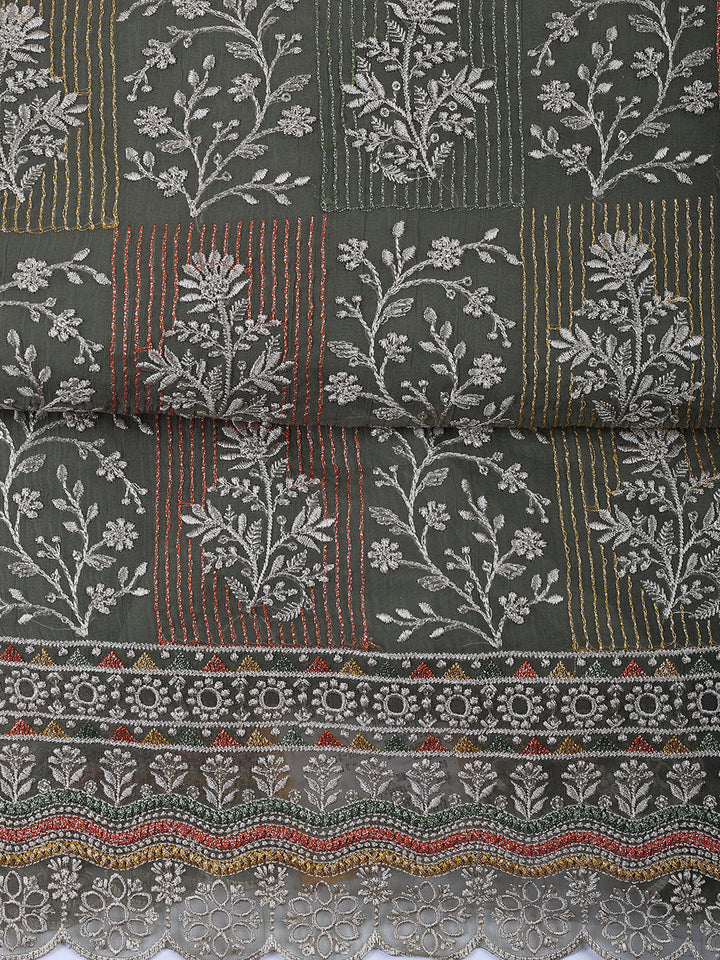 Embroidered Organza Unstitched Suit With Dupatta