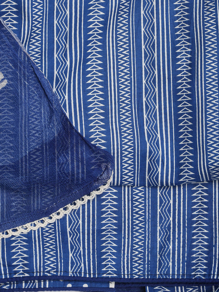 Printed Cotton Blend Unstitched Suit With Dupatta