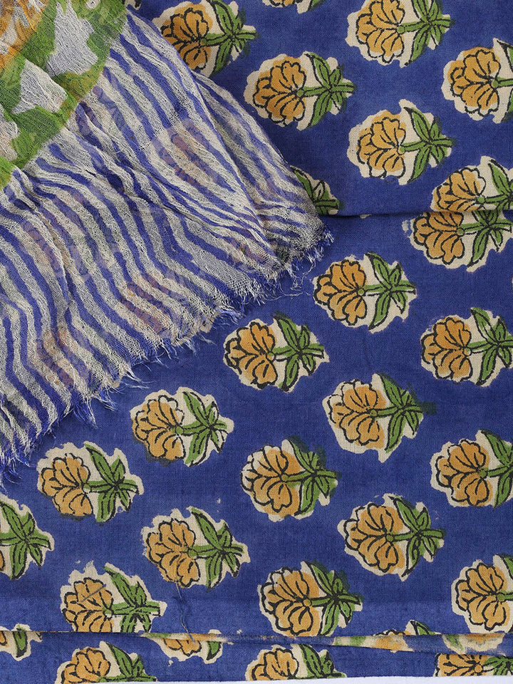 Printed Cotton Blend Unstitched Suit With Dupatta