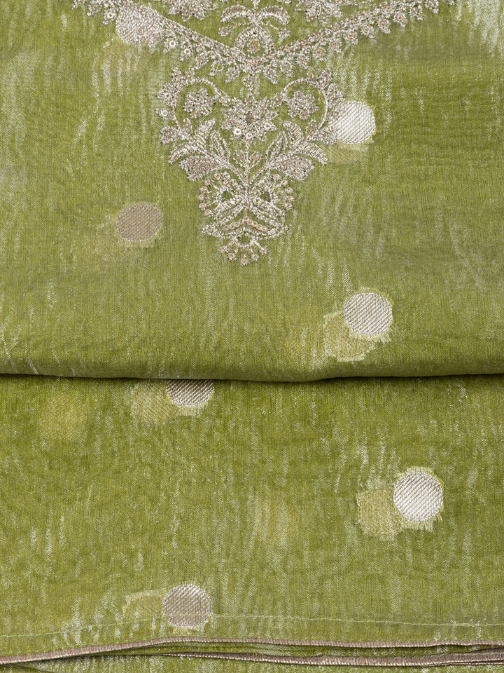 Neck Embroidered Tissue Unstitched Suit Piece With Dupatta
