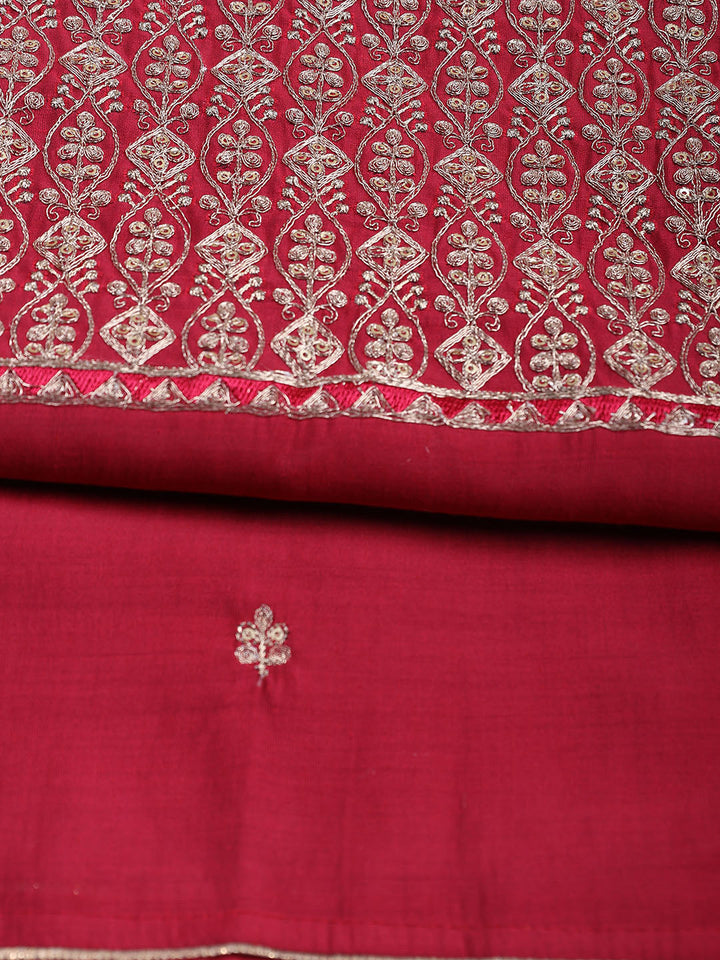 Neck Embroidered Chanderi Unstitched Suit With Dupatta