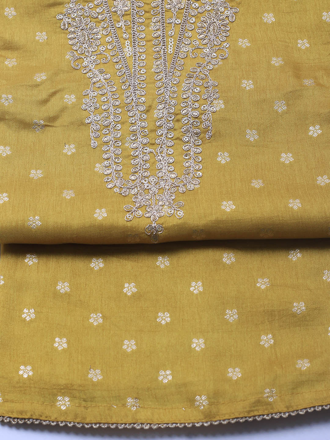 Neck Embroidery Chanderi Unstitched Suit With Dupatta