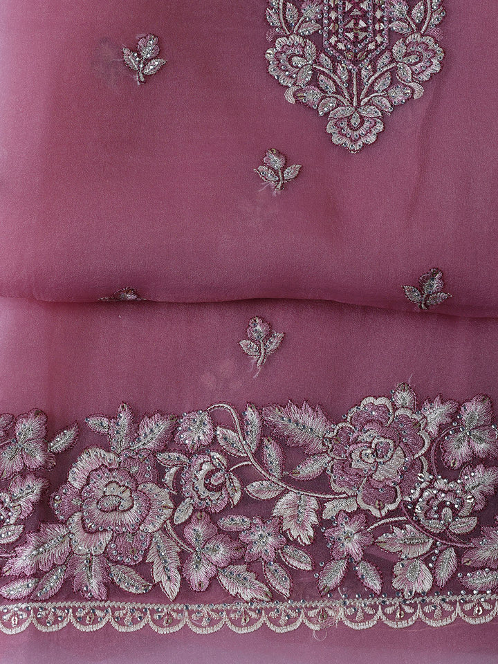 Neck Embroidered Tissue Unstitched Suit With Dupatta