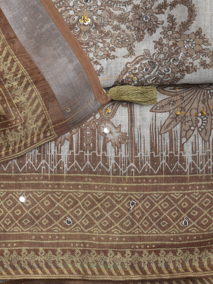 Printed Linen Unstitched Suit Piece With Dupatta
