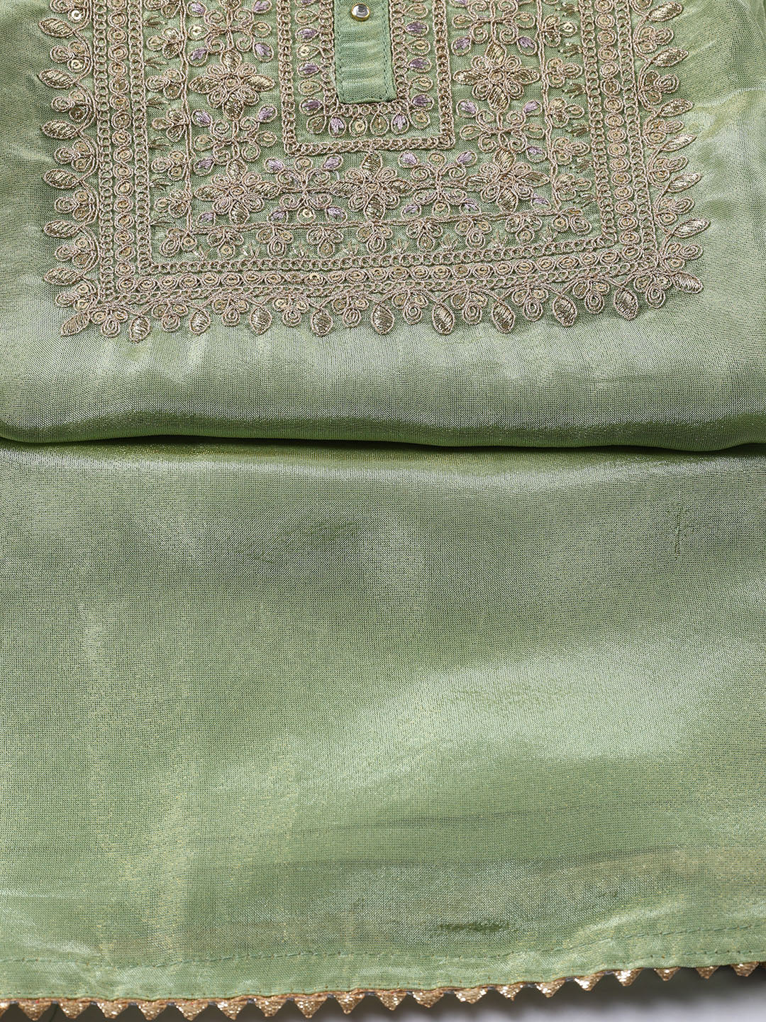 Neck Embroidered Tissue Unstitched Suit With Dupatta