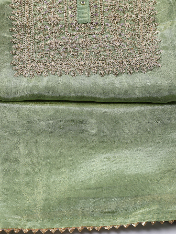 Neck Embroidered Tissue Unstitched Suit With Dupatta