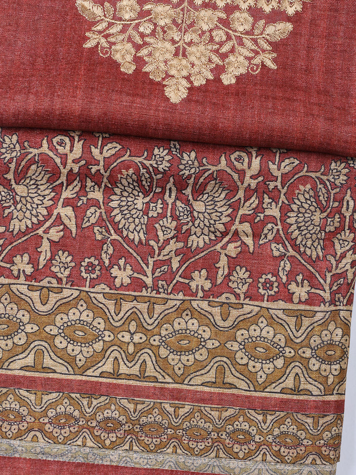 Neck Embroidered Chanderi Unstitched Suit With Dupatta