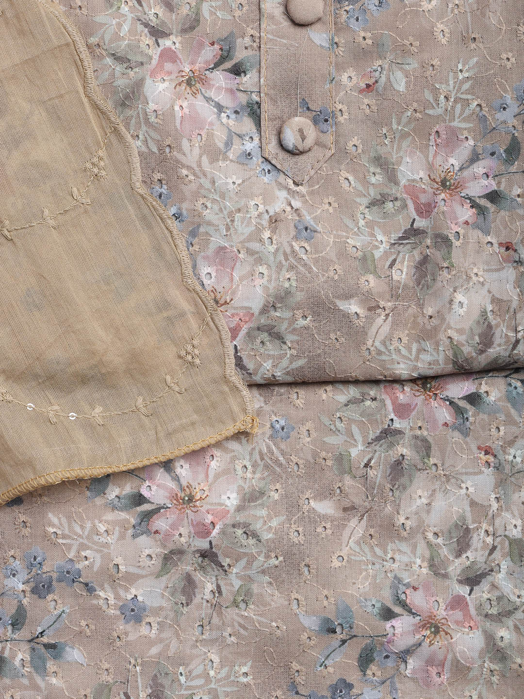 Printed Cotton Blend Unstitched Suit With Dupatta