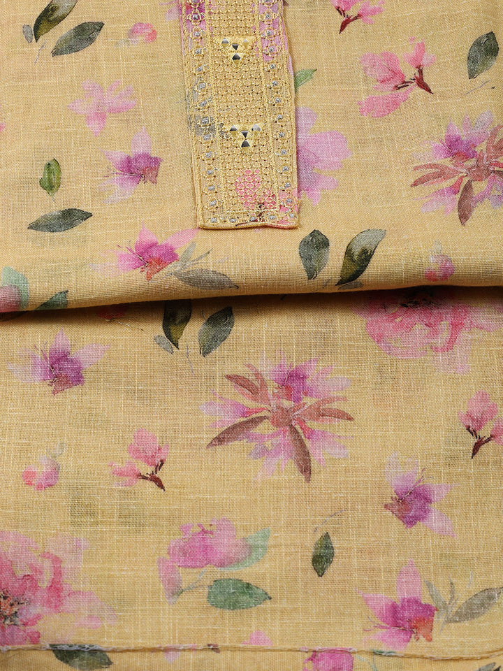 Floral Printed Linen Unstitched Suit With Dupatta
