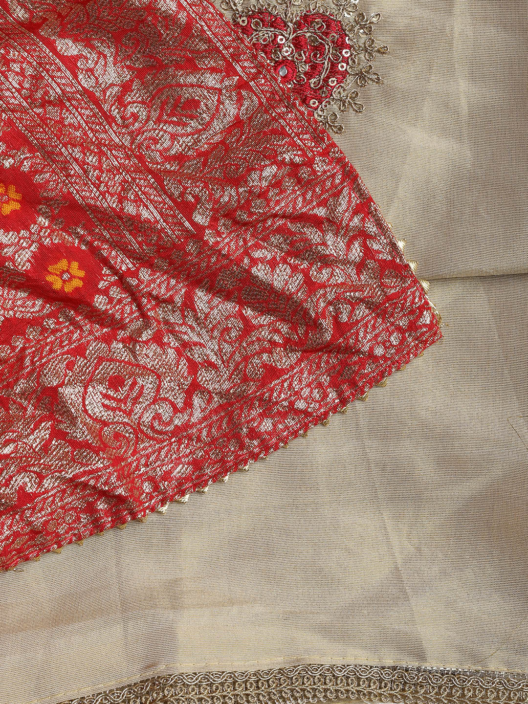 Neck Embroidery Chanderi Unstitched Suit With Dupatta