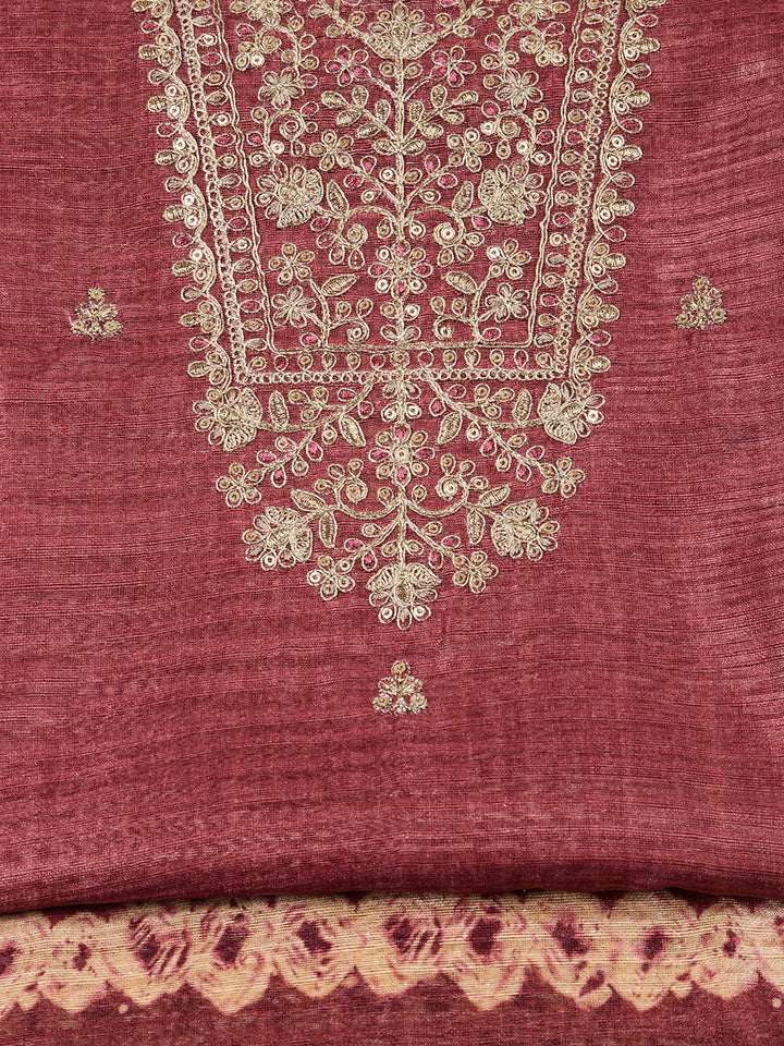 Neck Embroidered Tussar Unstitched Suit Piece With Dupatta