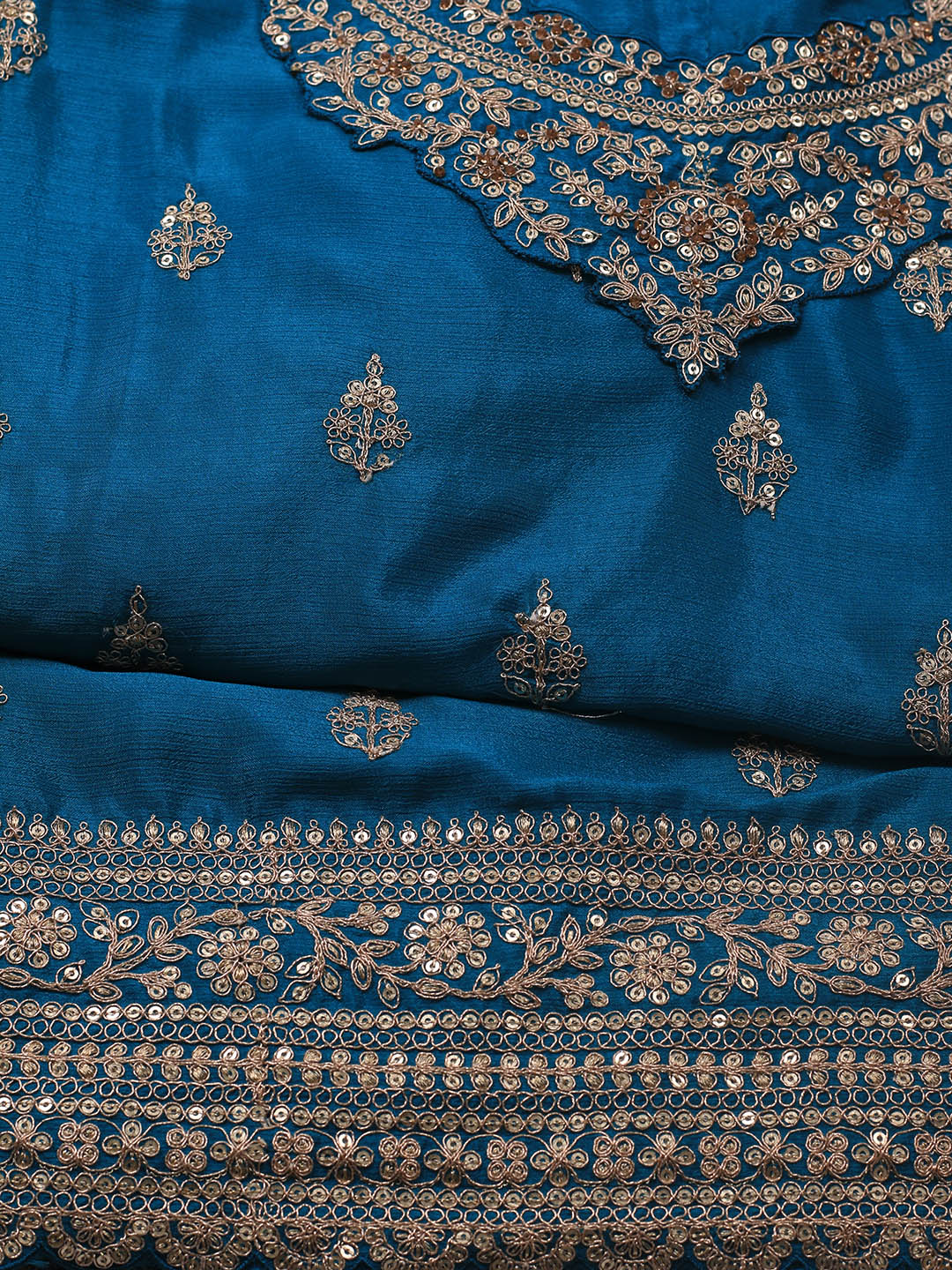 Embroidered Art Silk Unstitched Suit Piece With Dupatta