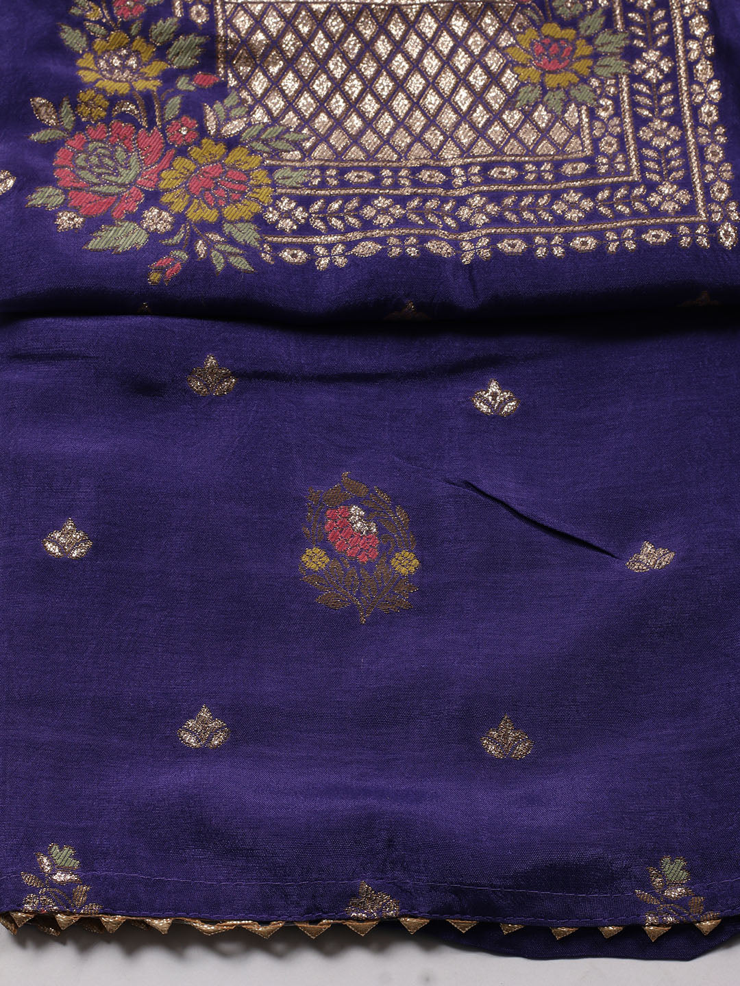 Neck Embroidered Chanderi Unstitched Suit Piece With Dupatta