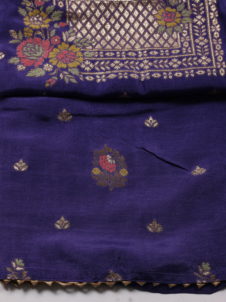 Neck Embroidered Chanderi Unstitched Suit Piece With Dupatta