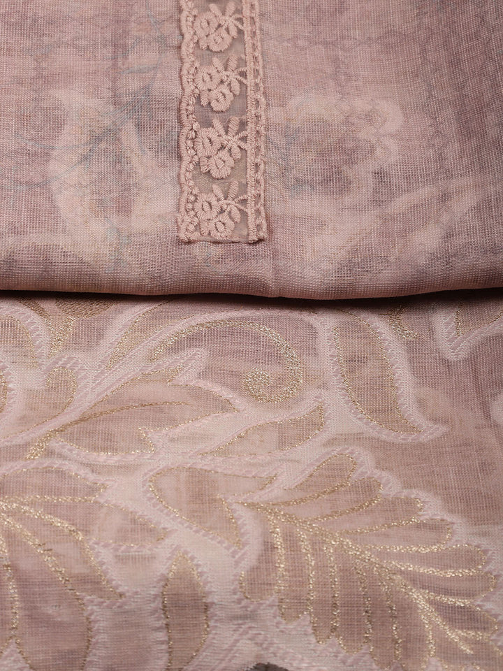 Embroidery Linen Unstitched Suit With Dupatta