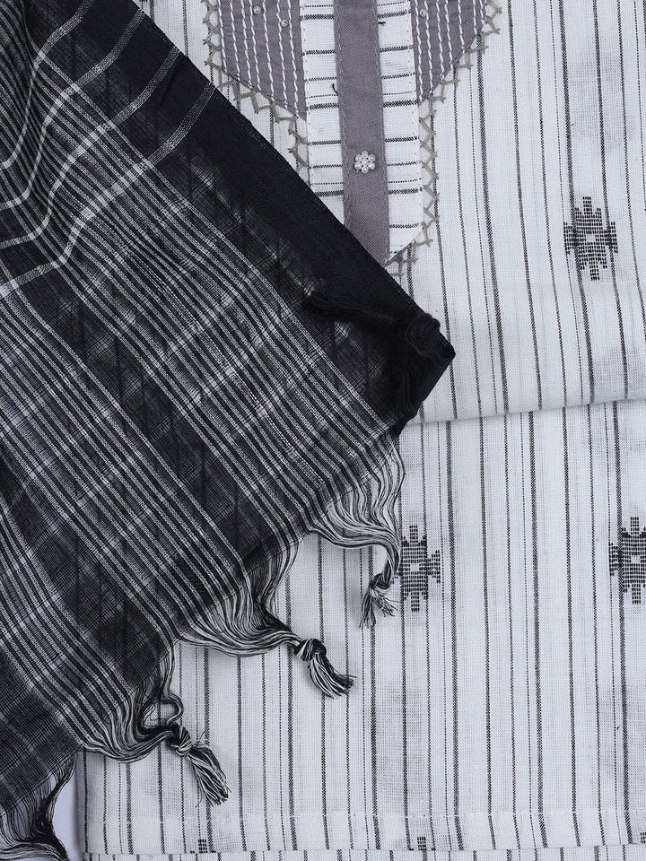 Thread Embroidery Cotton Blend Unstitched Suit With Dupatta