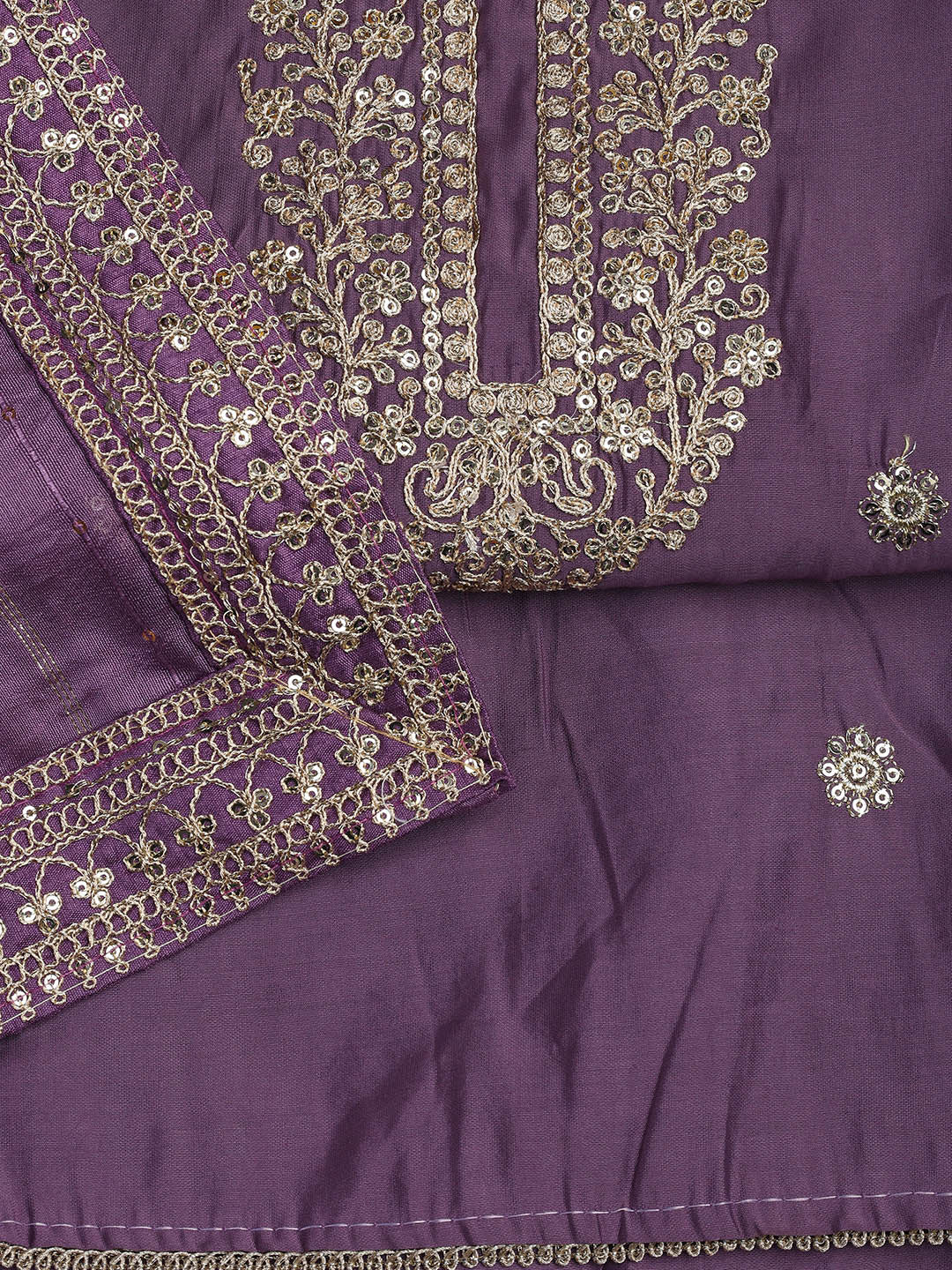 Neck Embroidery Chanderi Unstitched Suit With Dupatta