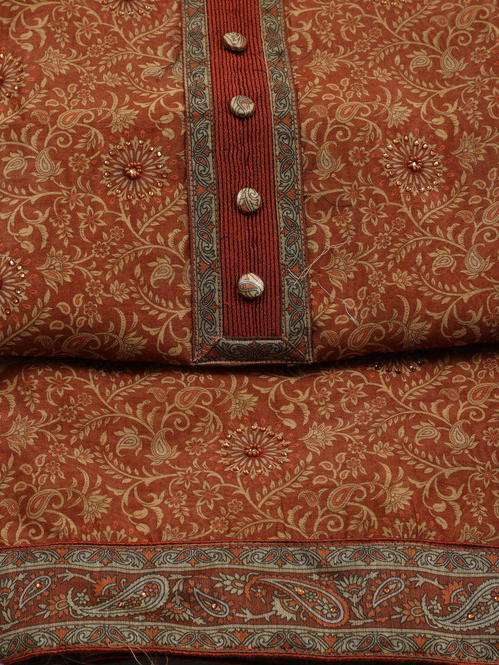 Neck Patti Chanderi Unstitched Suit Piece With Dupatta