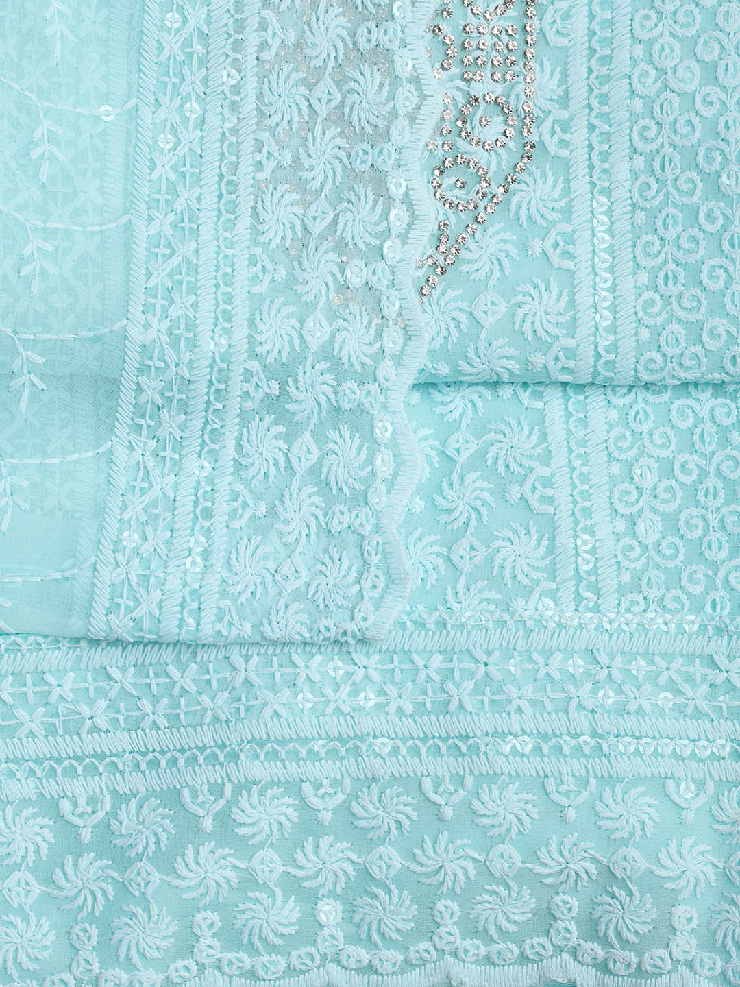 Chiken Work Georgette Unstitched Suit With Dupatta
