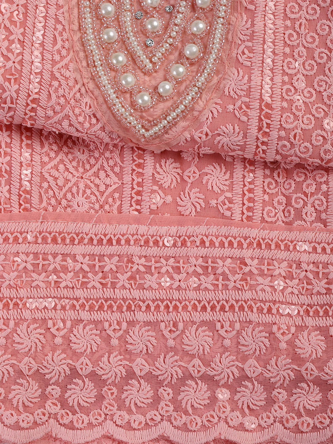 Chiken Work Georgette Unstitched Suit With Dupatta