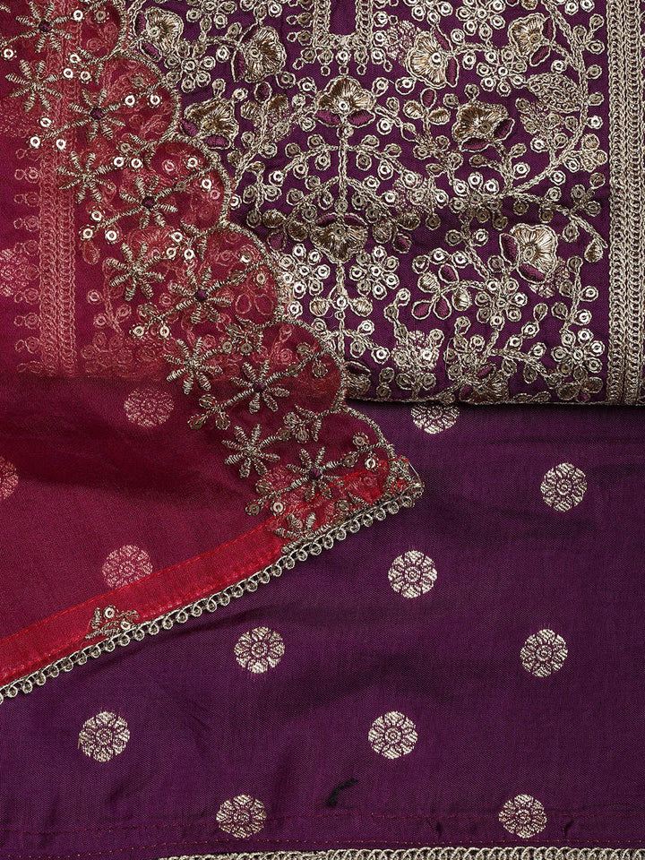 Embroidered Chanderi Unstitched Suit With Dupatta