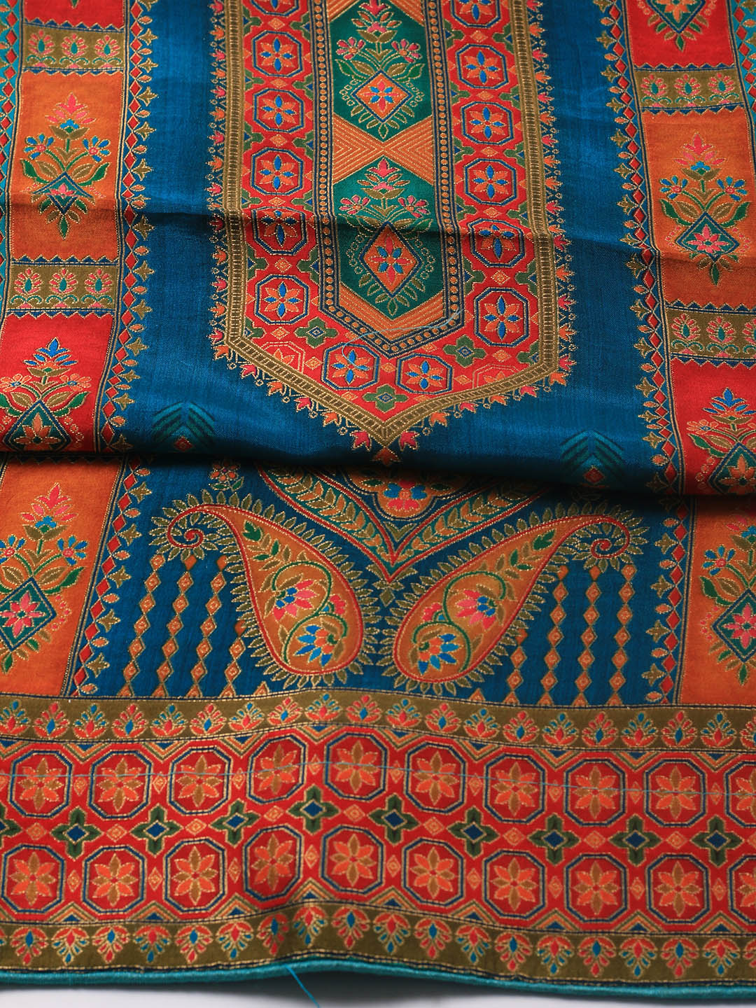 Embroidered Art Silk Unstitched Suit Piece With Dupatta