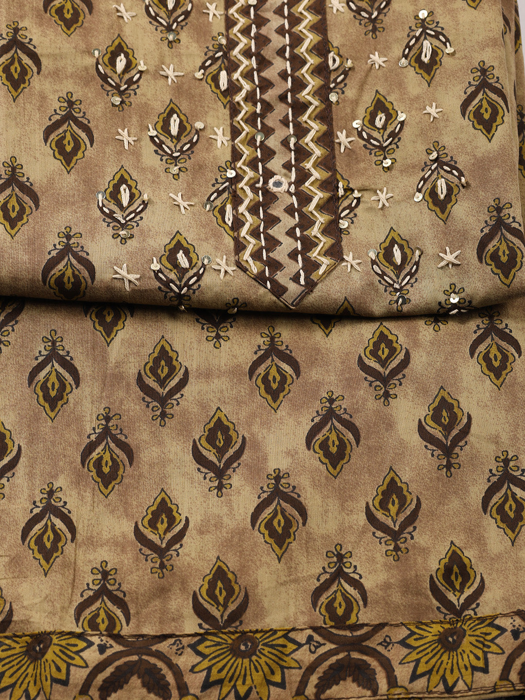 Printed Cotton Blend Unstitched Suit With Dupatta