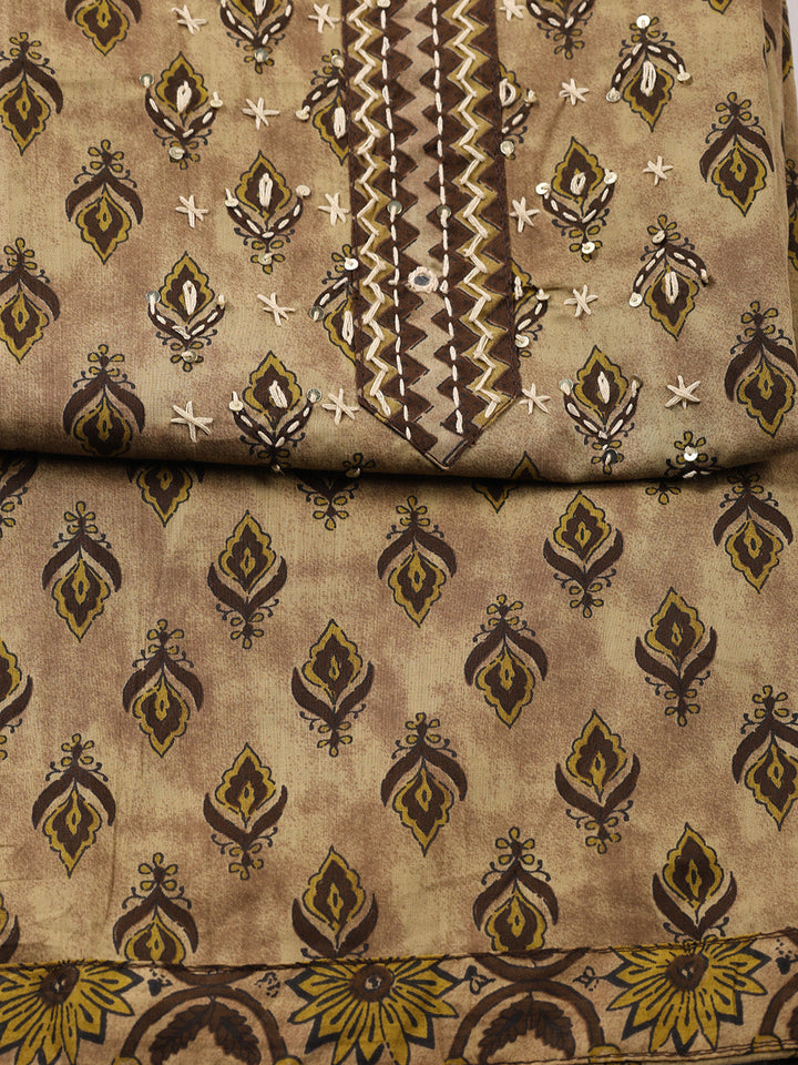 Printed Cotton Blend Unstitched Suit With Dupatta