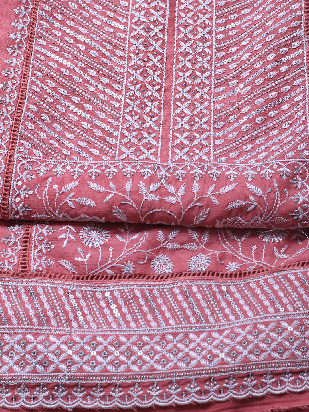 Embroidered Art Silk Unstitched Suit Piece With Dupatta
