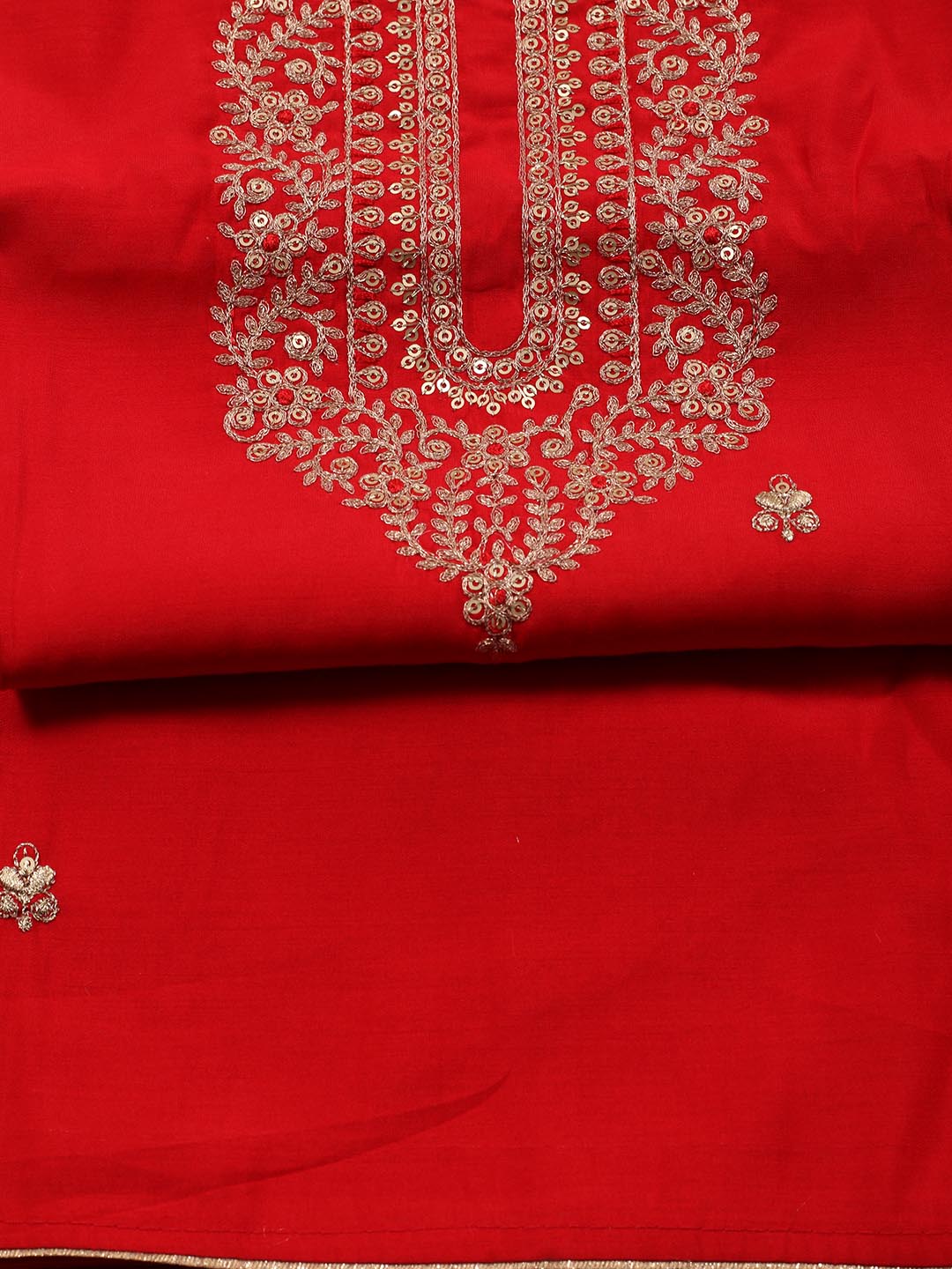 Neck Embroidery Chanderi Unstitched Suit Piece With Dupatta