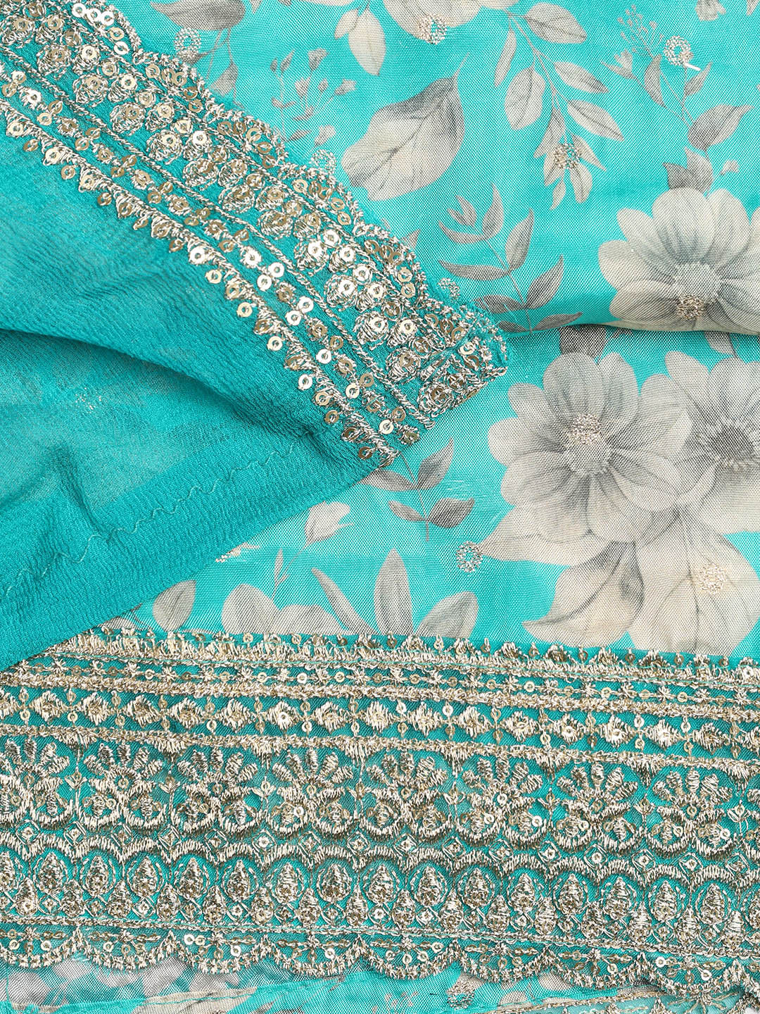 Printed Embroidered Muslin Unstitched Suit With Dupatta