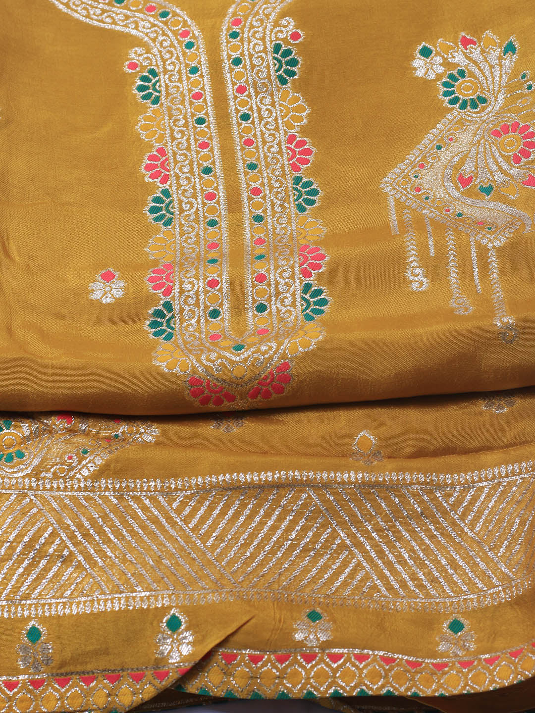 Neck Embroidery Chanderi Unstitched Suit With Dupatta