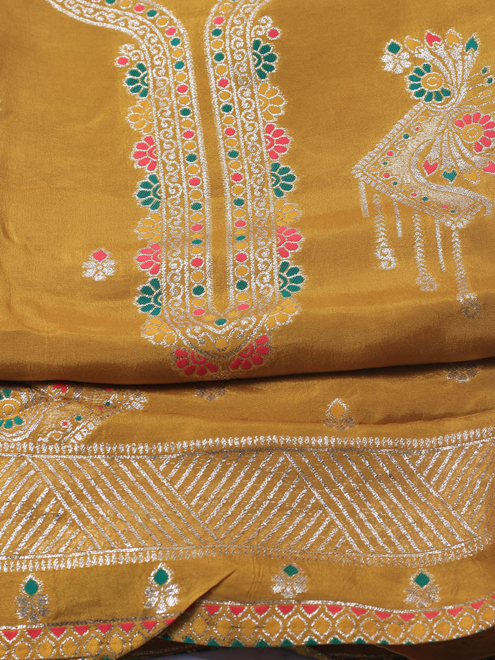 Neck Embroidery Chanderi Unstitched Suit With Dupatta