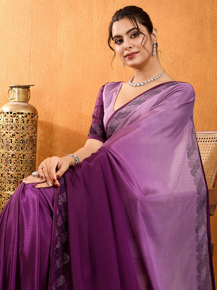 Embroidered Shaded Chinnon Saree