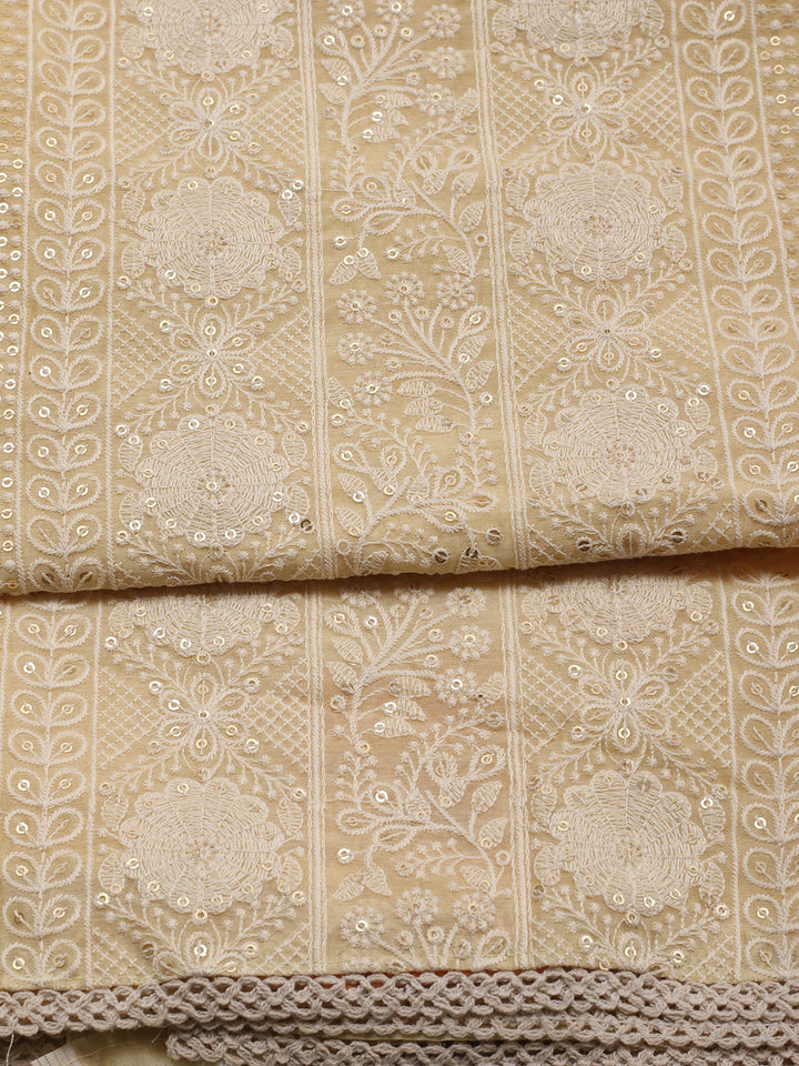 Embroidered Chanderi Unstitched Suit Piece With Dupatta