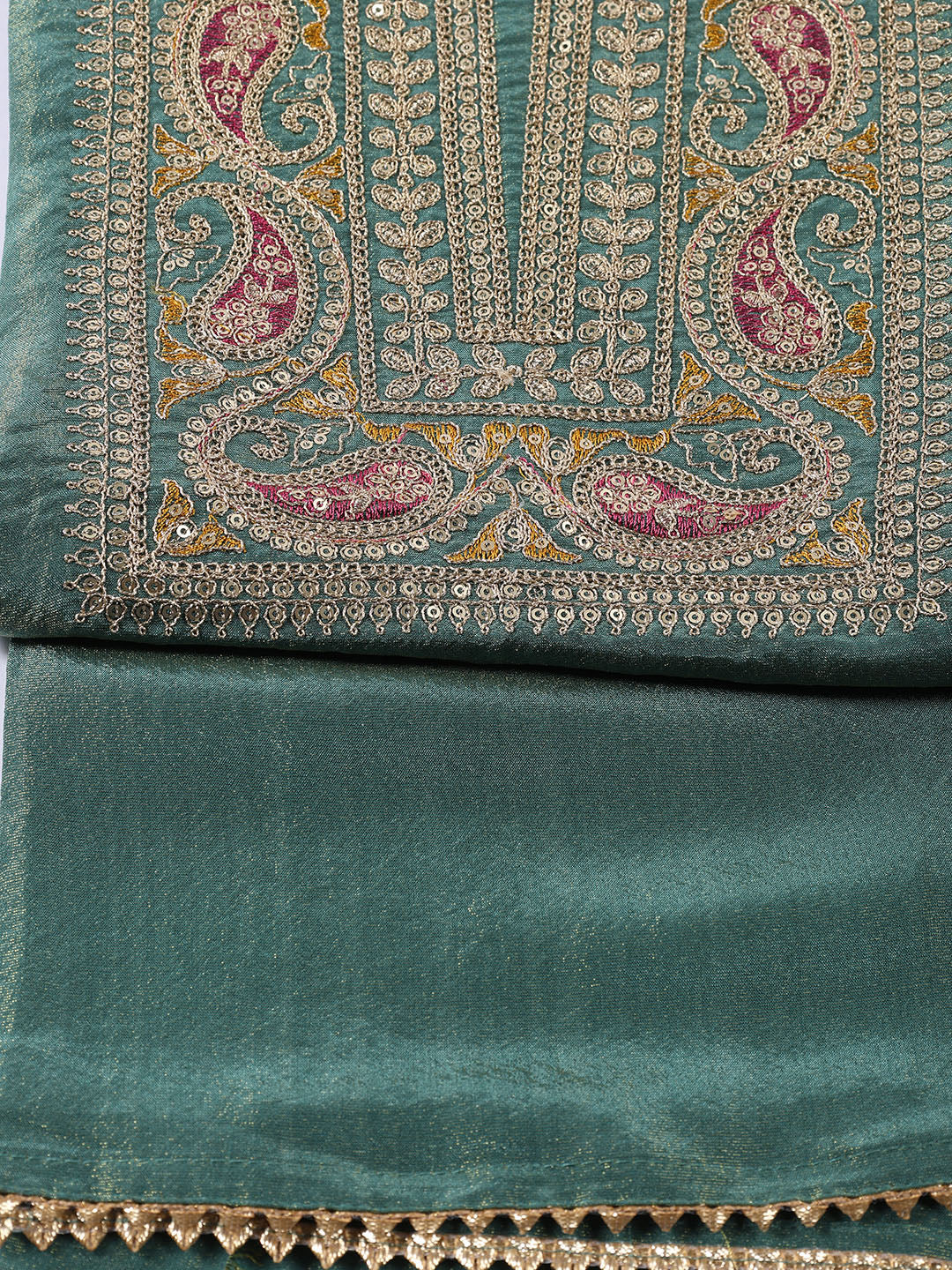 Neck Embroidered Tissue Unstitched Suit With Dupatta