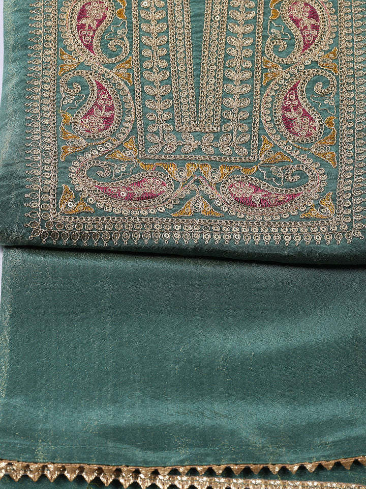 Neck Embroidered Tissue Unstitched Suit With Dupatta