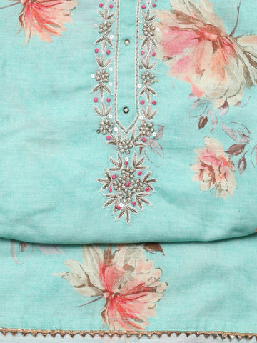 Panel Embroidery Linen Unstitched Suit With Dupatta