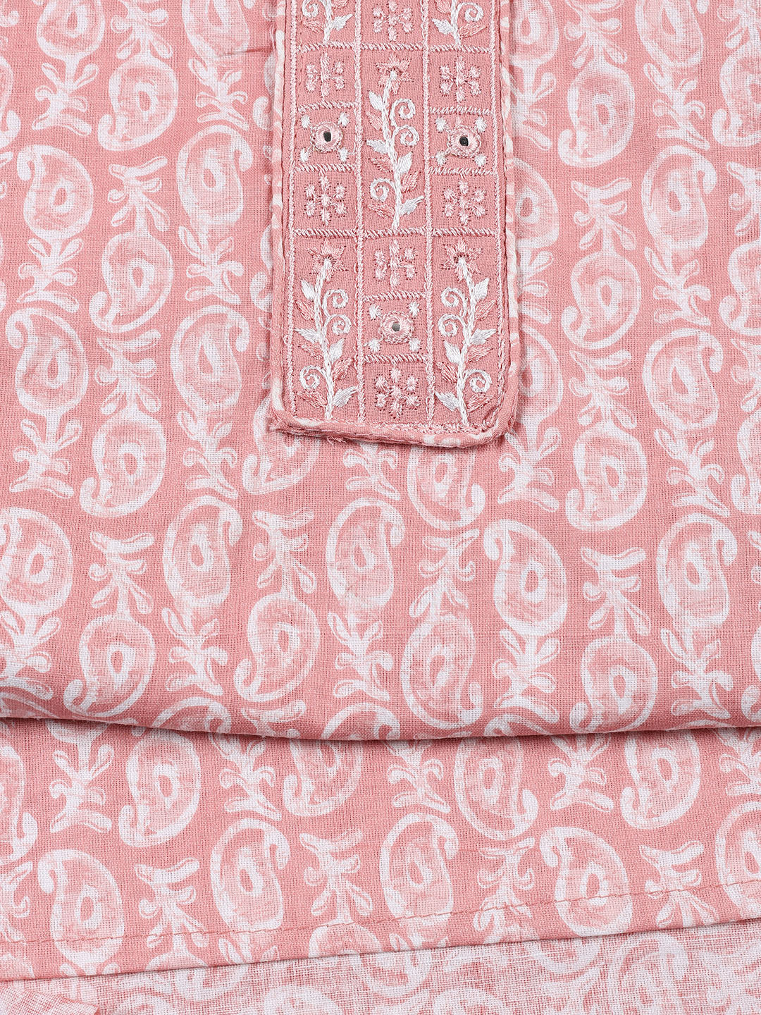 Neck Patti Cotton Blend Unstitched Suit With Dupatta