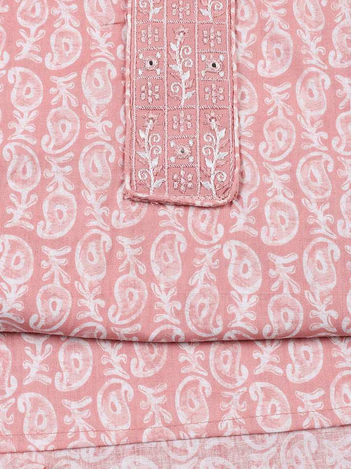 Neck Patti Cotton Blend Unstitched Suit With Dupatta