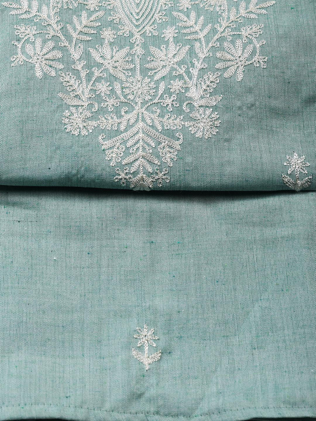 Neck Embroidered Cotton Blend Unstitched Suit Piece With Dupatta