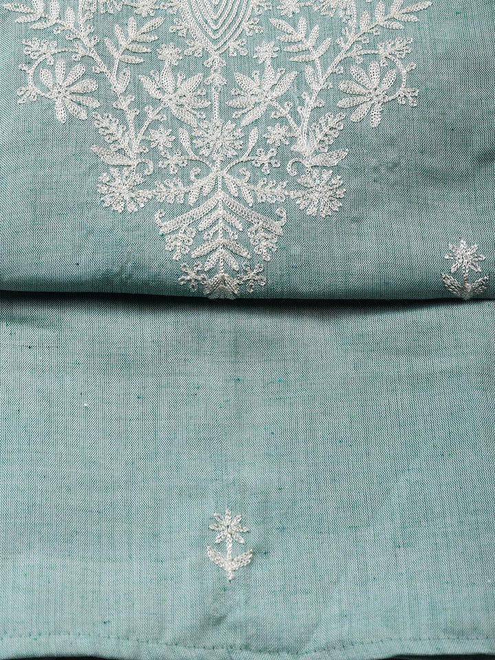 Neck Embroidered Cotton Blend Unstitched Suit Piece With Dupatta